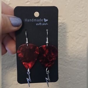 Red Guitar Pick Earrings